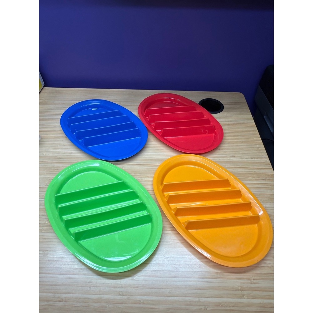 Crofton Taco Holder Plates Set of 4 Plastic Taco Trays Red Blue Green Orange